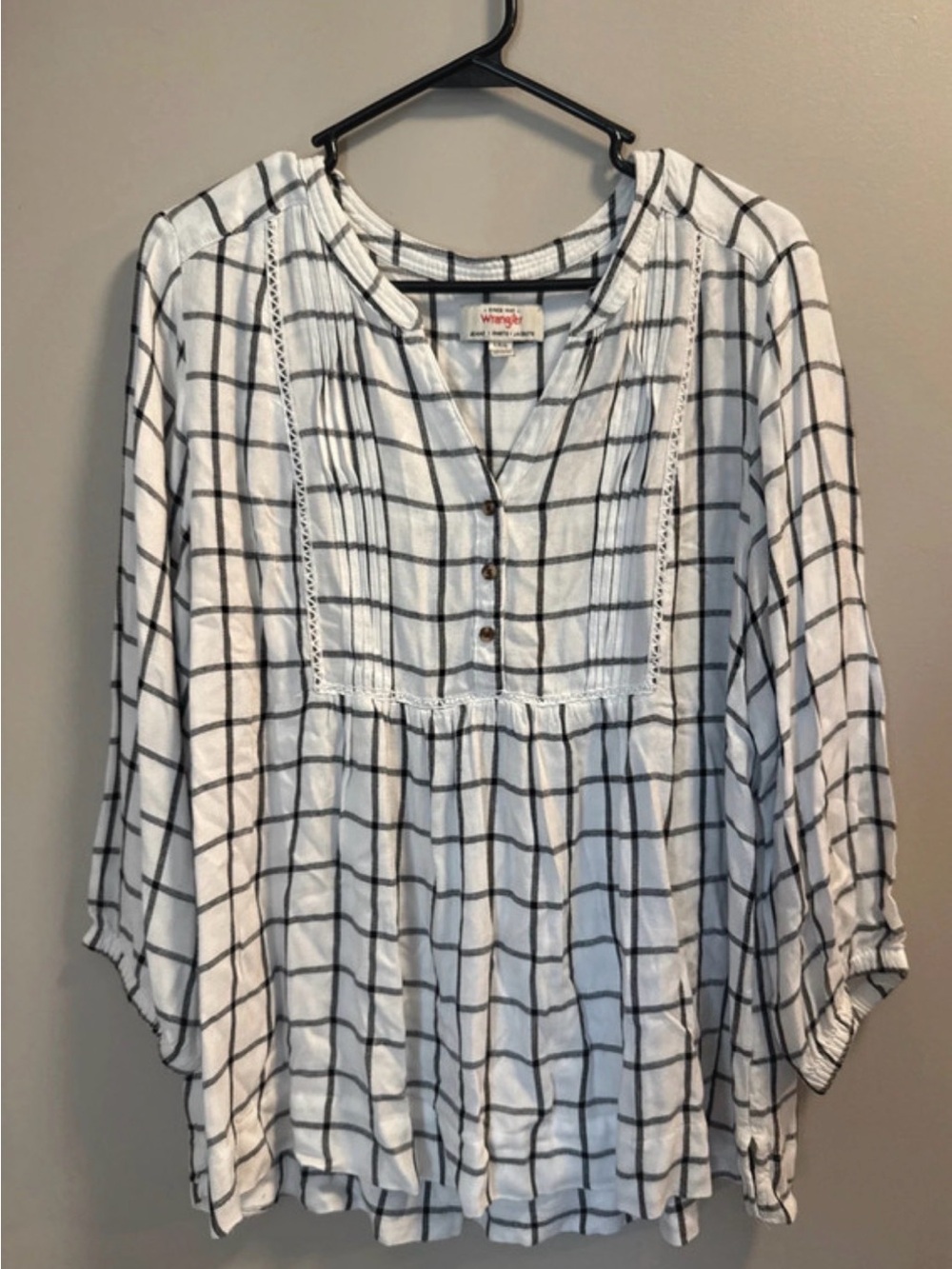 Wrangler White and Black Windowpane Tunic Blouse